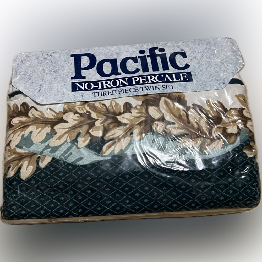 Vintage New Pacific No-Iron Percale Twin Set Leaf Bedding Linens 3 Piece